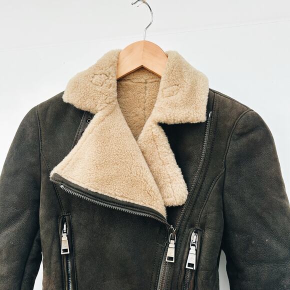 GF Ferre Gianfranco Chocolate Brown Leather Bomber Jacket Shearling 24/38 XS - Picture 4 of 14